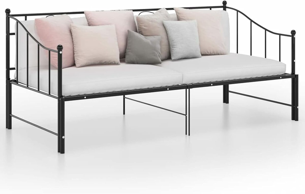 Uitschuifbaar Bed - Dagbed Slaapbank - Logeer Kamer - Zijleuning Veiligheid - 90 x 200 cm - Zwart