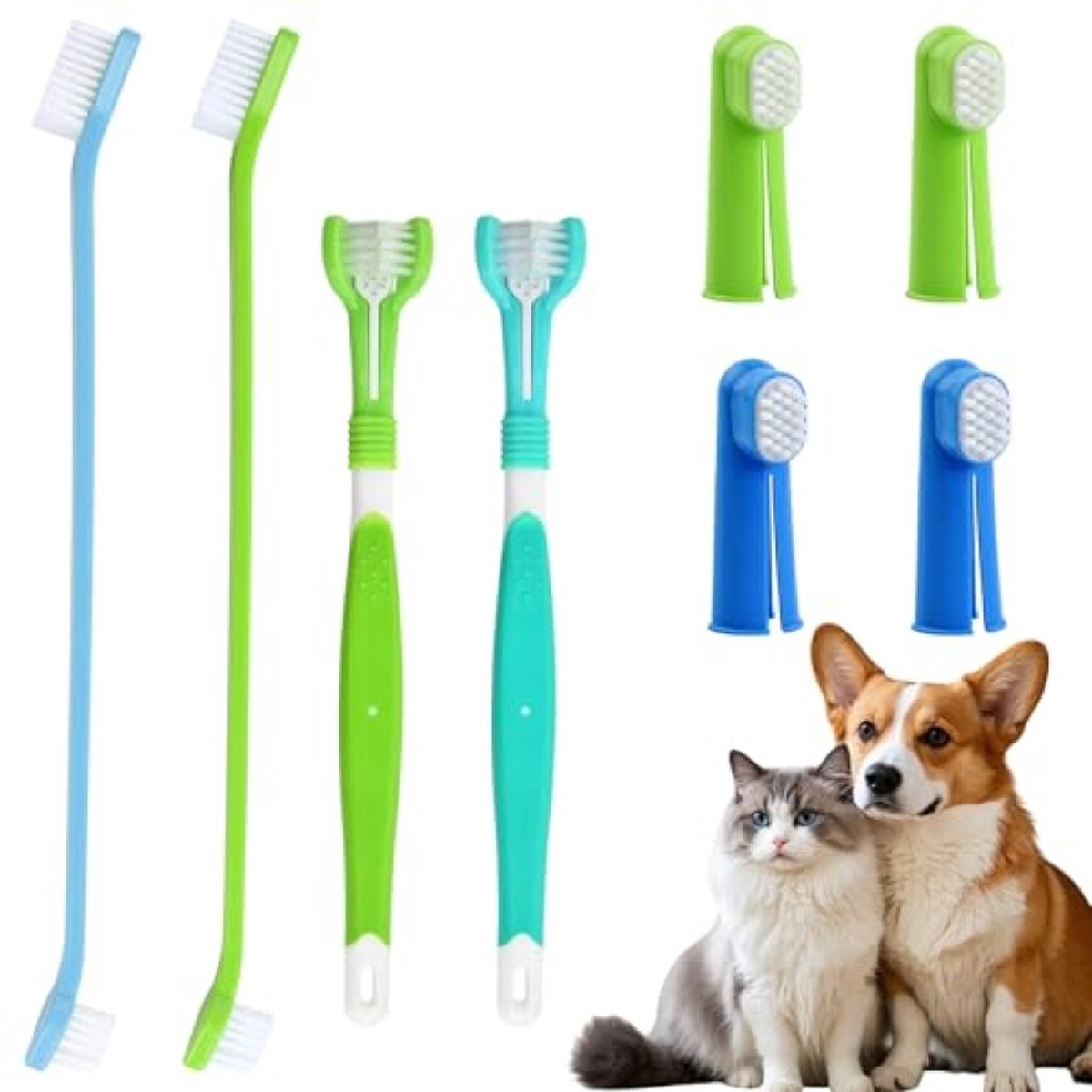 Complete Tandenborstel Set voor Huisdieren - 8 Delig met Meerdere Koppen