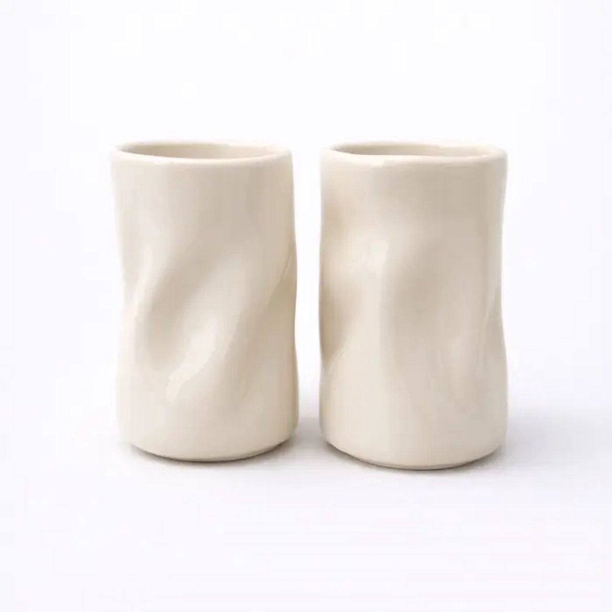 Wave - keramische mokken - Wave Long - 350 ml - beige - set van 2 stuks - vaatwasserbestendig