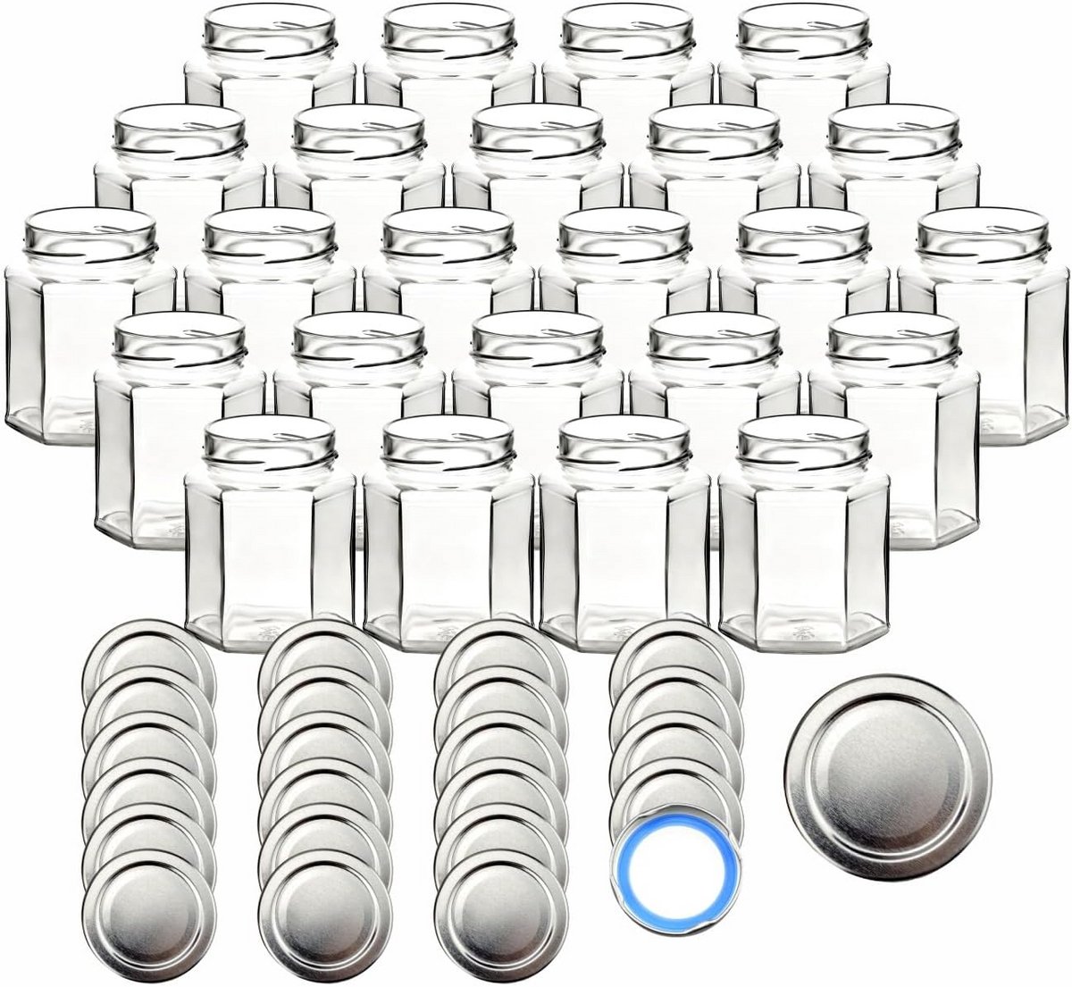 Set van 24 Zeshoekige Inmaakpotten 332 ml - Luxe Weckpotten met Schroefdeksel