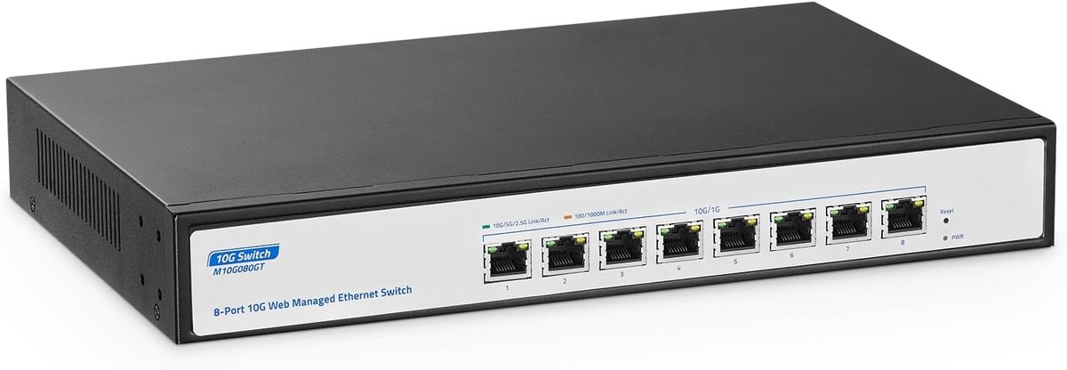 Beheerde 8-Poorts 10Gbps Netwerk Switch met 10G/5G/2.5G/1G Ondersteuning