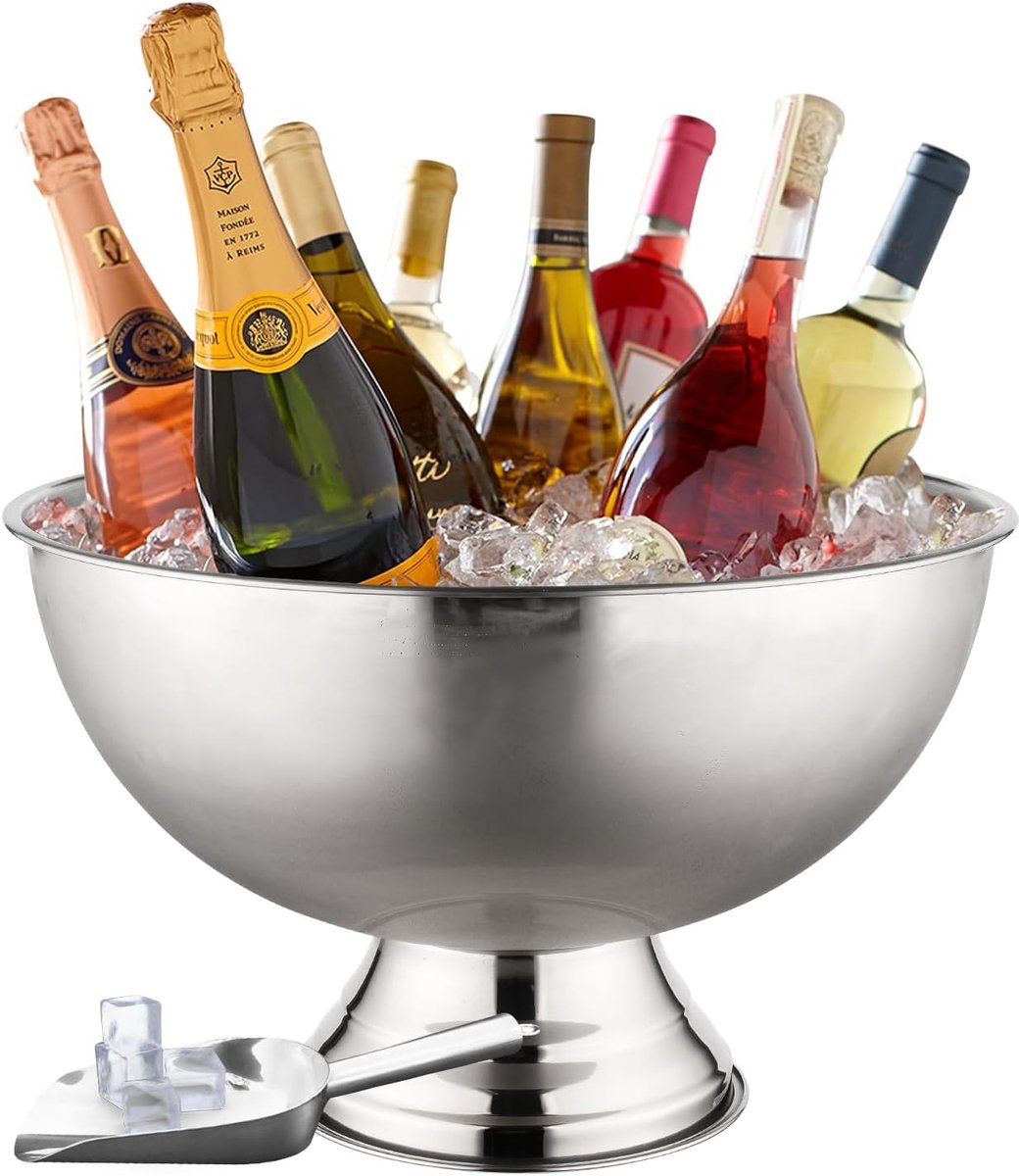 Grote RVS IJsemmer 12L met Schep - Geïsoleerde Drankkoeler voor Feestjes en Champagne