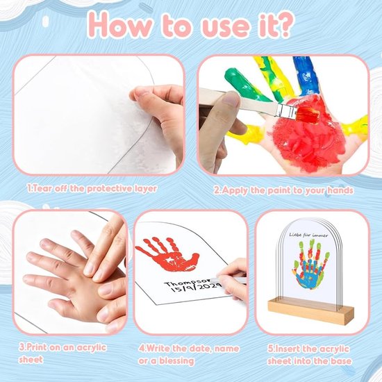 Handafdrukset Familie - Baby Hand Voet - Herinneringen Maken - Ruimte Voor Vijf - 25x14x4 cm - Transparant — afbeelding 2