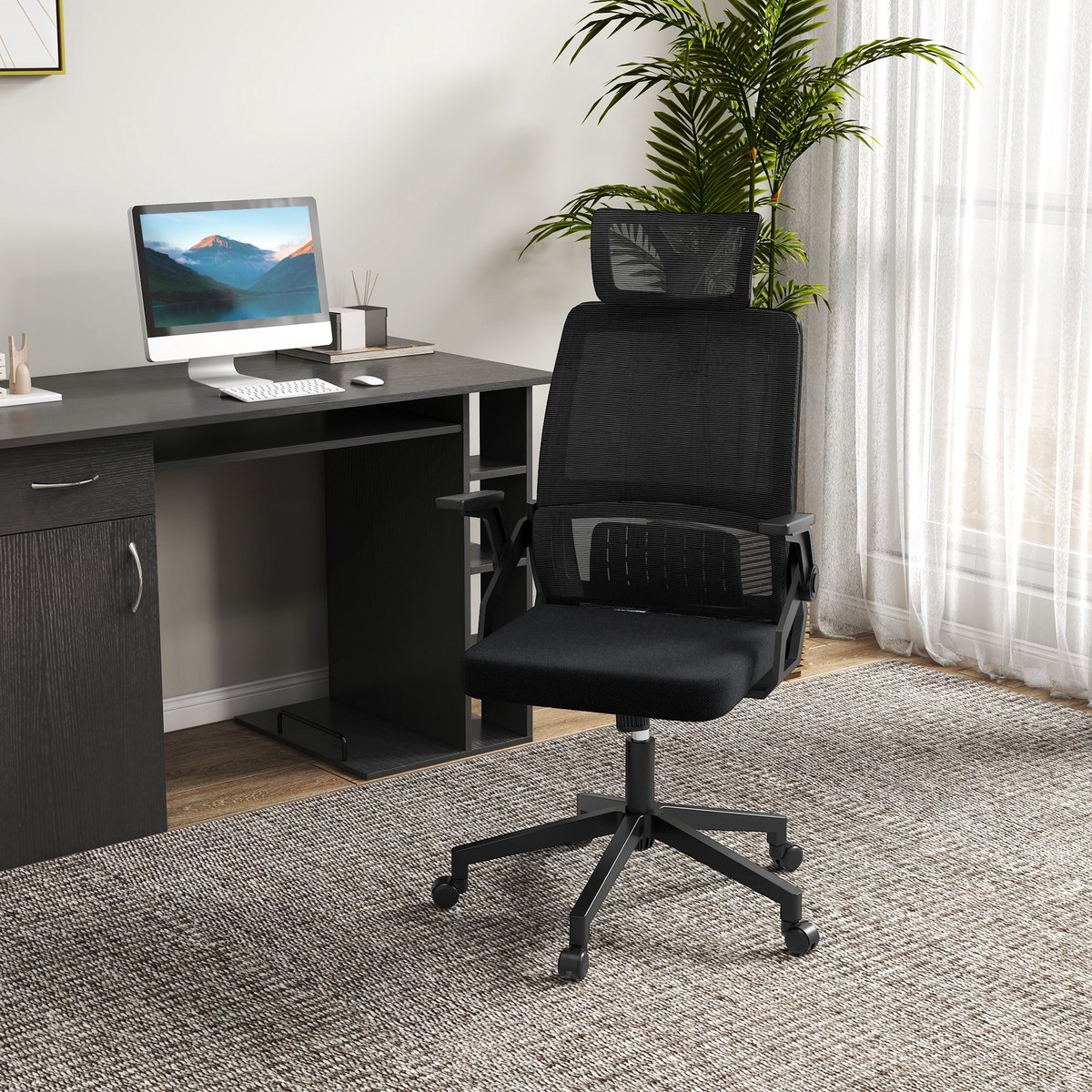 HAUSS SPOLE Bureaustoel 58 X 61 X 102 119 Cm - Ergonomisch Verstelbaar Met Hoofdsteun En Lendensteun - Draaibaar Met Kantelfunctie - Mesh - Zwart