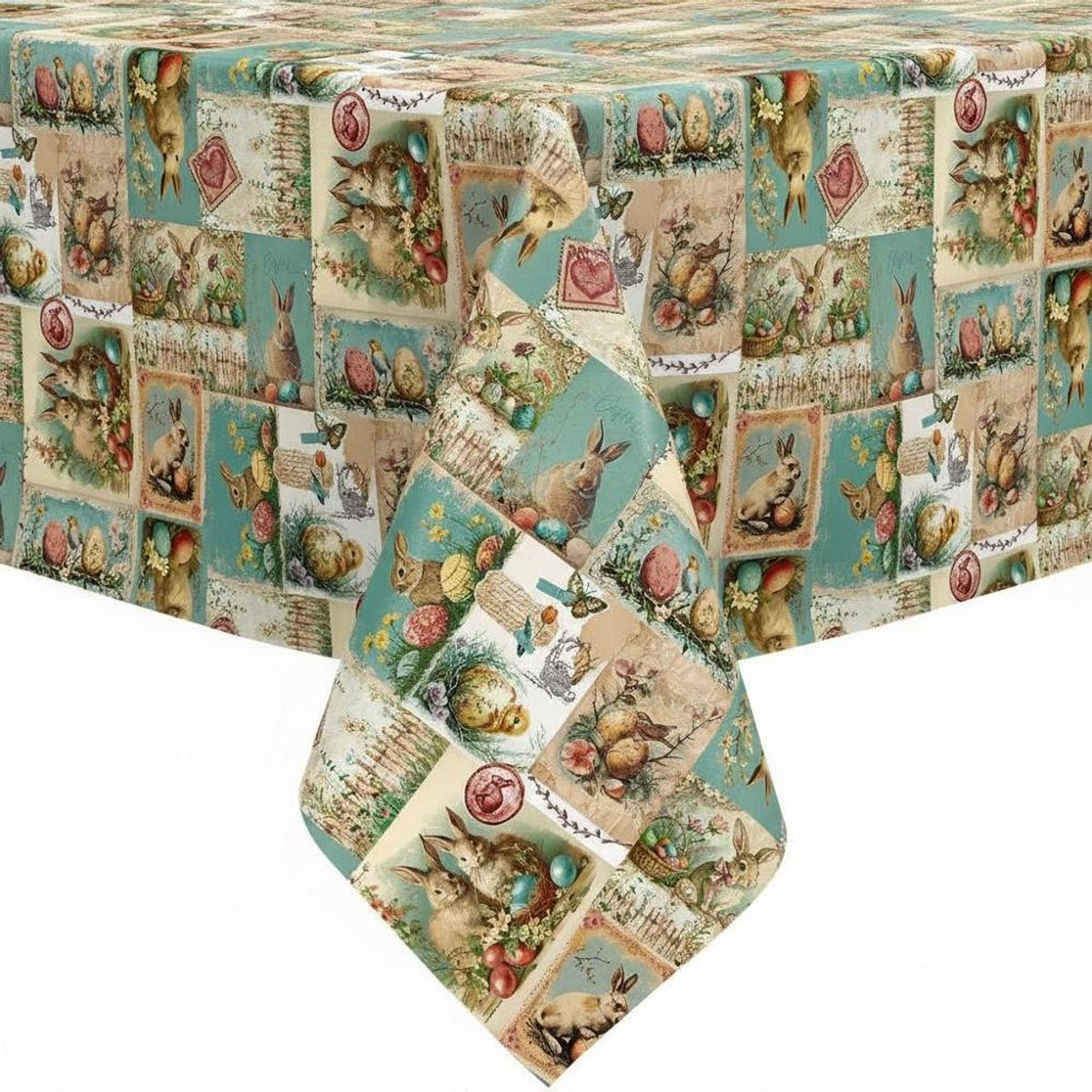 Protecttable - Tafelzeil Paas Patchwork Groen 140x290cm - Tafelkleed Afwasbaar - Kunststof
