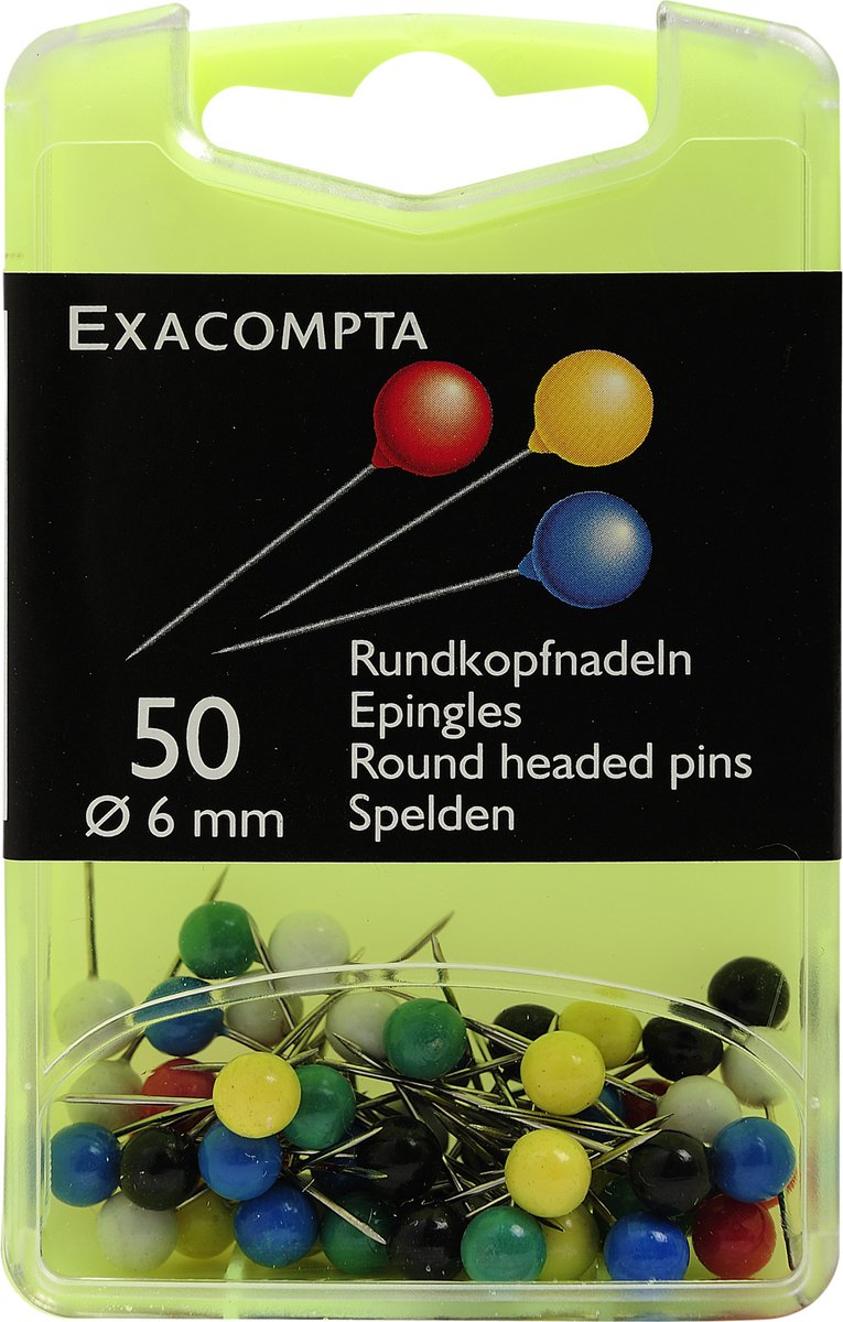 Exacompta Doos met 50 bolvormige prikbordspelden - punthoogte 15mm - 6mm diameter - Geassorteerd - 14375E