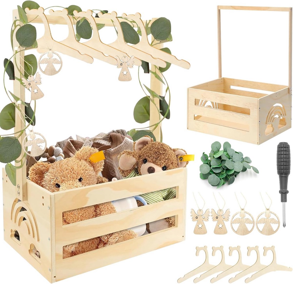 Houten babymand met wielen en babyborrenkast - Perfect cadeau voor babyshowers