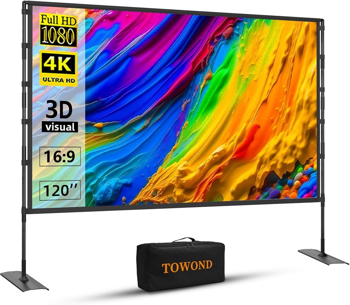 Draagbaar 120 inch Projectorscherm - 16:9 4K Buitenprojectiescherm voor Thuis en Achtertuin