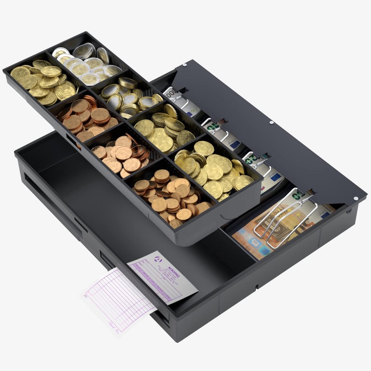 Kassalade met 4 muntvakken en 8 bankbiljetvakken - 41 cm breed, zwart