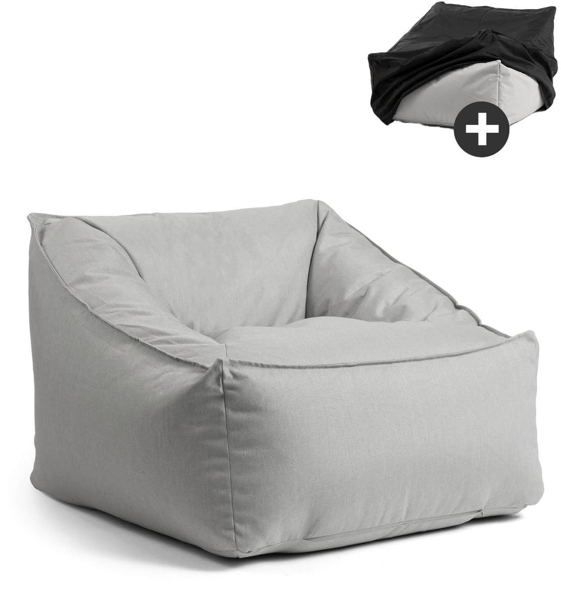 mokebo Lounge tuinstoel met beschermhoes 'Der Sunnyboy' Made in Germany, outdoor zitzak, beanbag met vulling, als ligkussen, tuinligbed, relaxstoel, vloerkussen of ligbed in Lichtgrijs