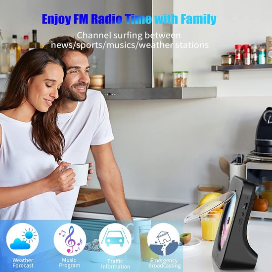 Bluetooth CD-Speler - Desktopdesign - Draagbare Radio-CD-Speler met Dubbele Luidsprekers en Timer - Ondersteunt CD/Bluetooth/FM/AUX/USB-Ingang - FM-Radio - Hoofdtelefoonaansluiting - Bluetooth-Overdracht — afbeelding 2