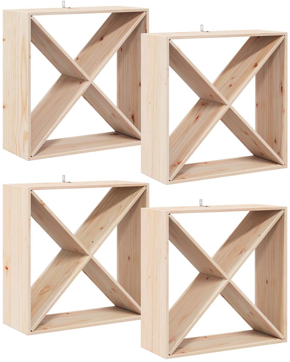 vidaXL - Wijnrek - 4 - pcs - Naturel - 62 - x - 25 - x - 62 - cm - Massief - grenenhout