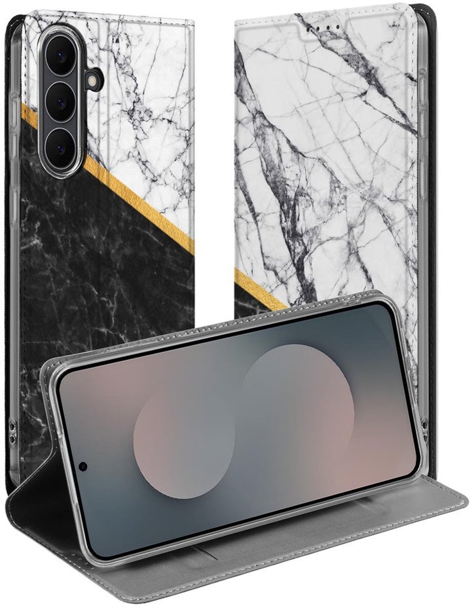 Stand Case Hoesje Samsung Galaxy S25 FE Marble White Black