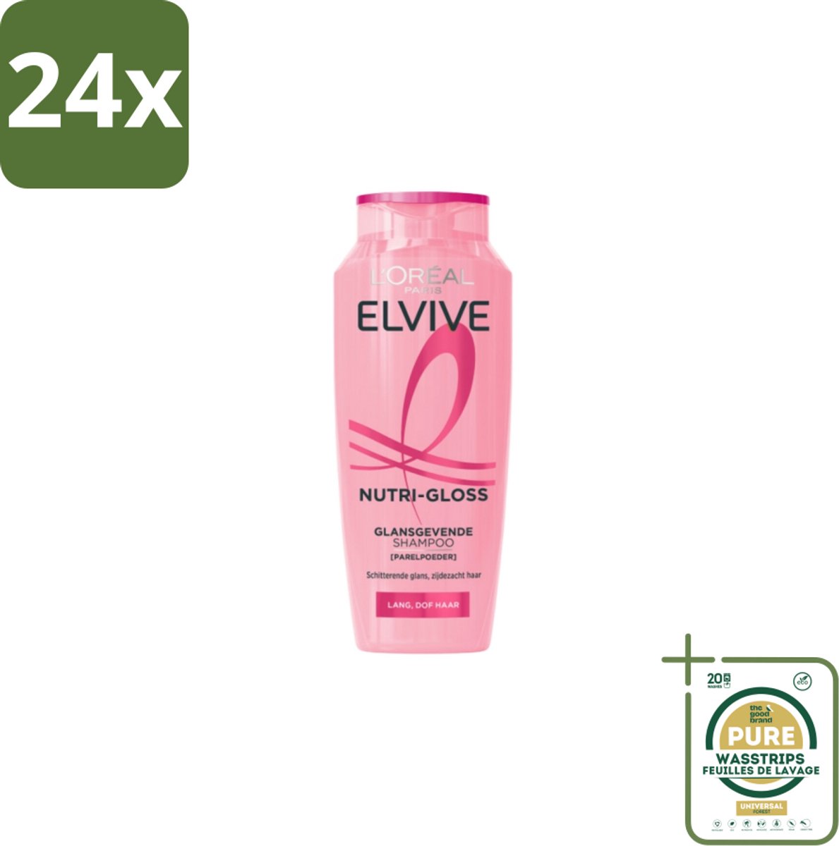 L'Oréal Elvive Nutri Gloss Shampoo 250 ml - Voordeelverpakking - 24 stuks - Zachtheid - Parelpoeder
