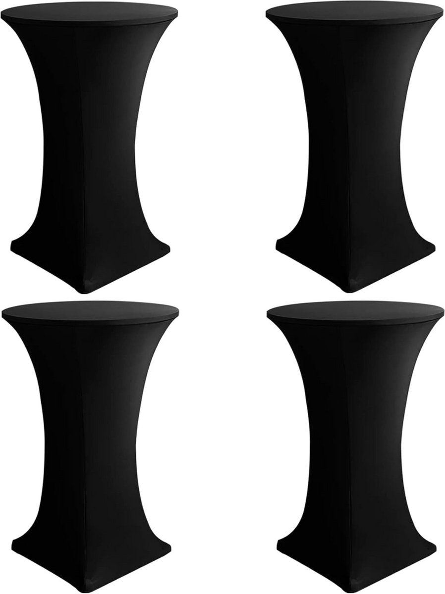 Set van 4 Stretch Cocktail Tafelhoezen Zwart - Spanx Vierkante Hoes voor Bistrotafel