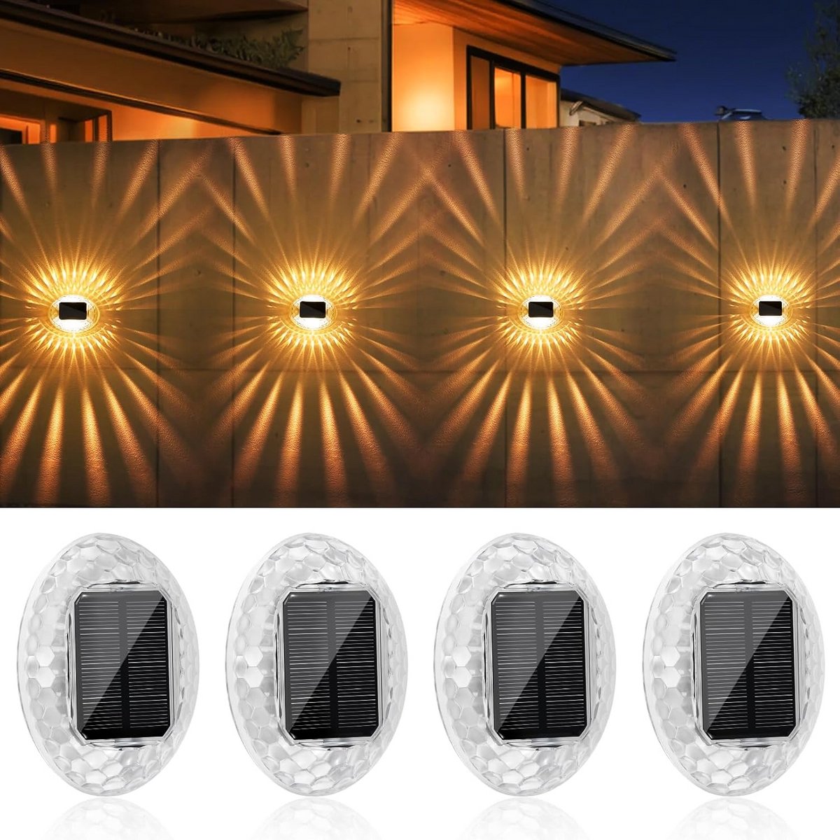 Set van 4 Solar Buitenlampen Tuin IP44 Waterdicht Draadloos voor Schutting en Muur