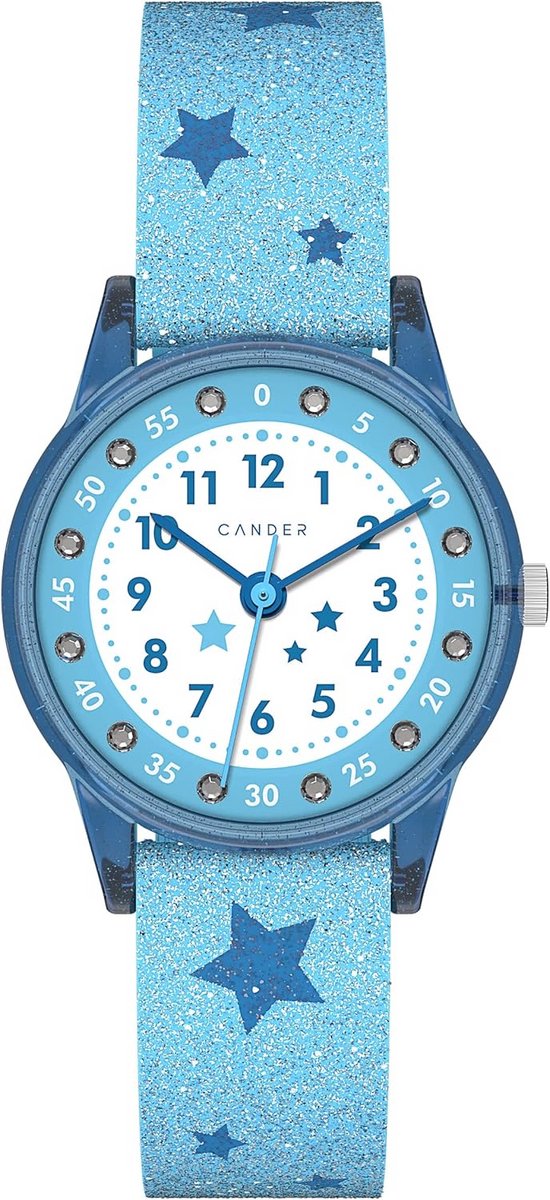 Kinderhorloge Analoog Blauw met Sterren en Glitter | Waterdicht