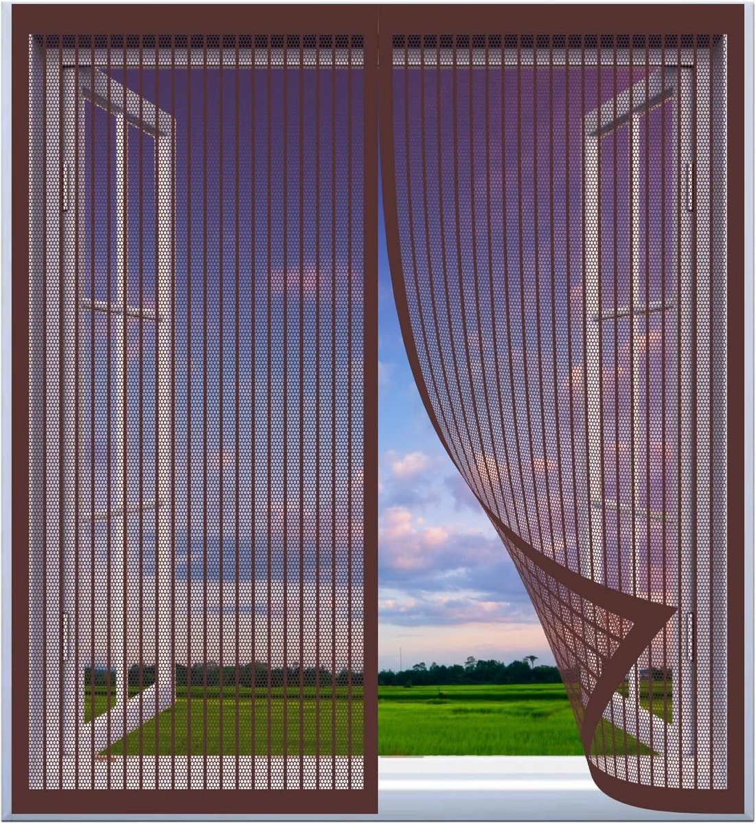 Magnetisch Hor voor Raam Eenvoudige Montage Insectenwerend Bruin 75x100 cm