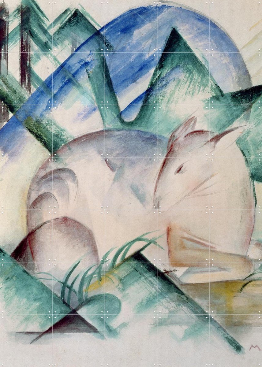 IXXI Sleeping Deer, Franz Marc & Bridgeman Images - 100 x 140 cm - Gratis ophangtool - Grote wanddecoratie en posters - Abstract, Kleurrijk, Aquarel
