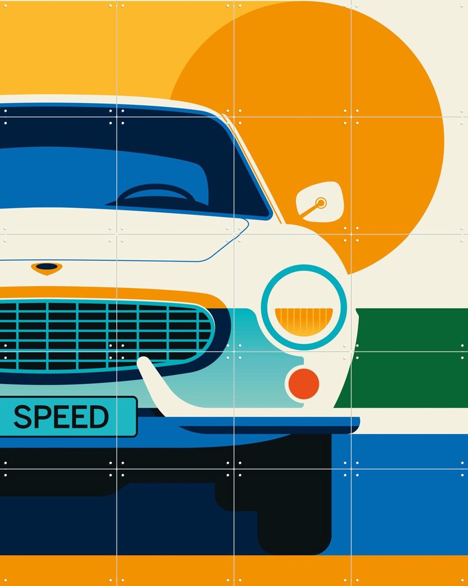 IXXI White Vintage Sports Car, Bo Lundberg - 80 x 100 cm - Gratis ophangtool - Grote wanddecoratie en posters - Illustraties, Geometrische Kunst