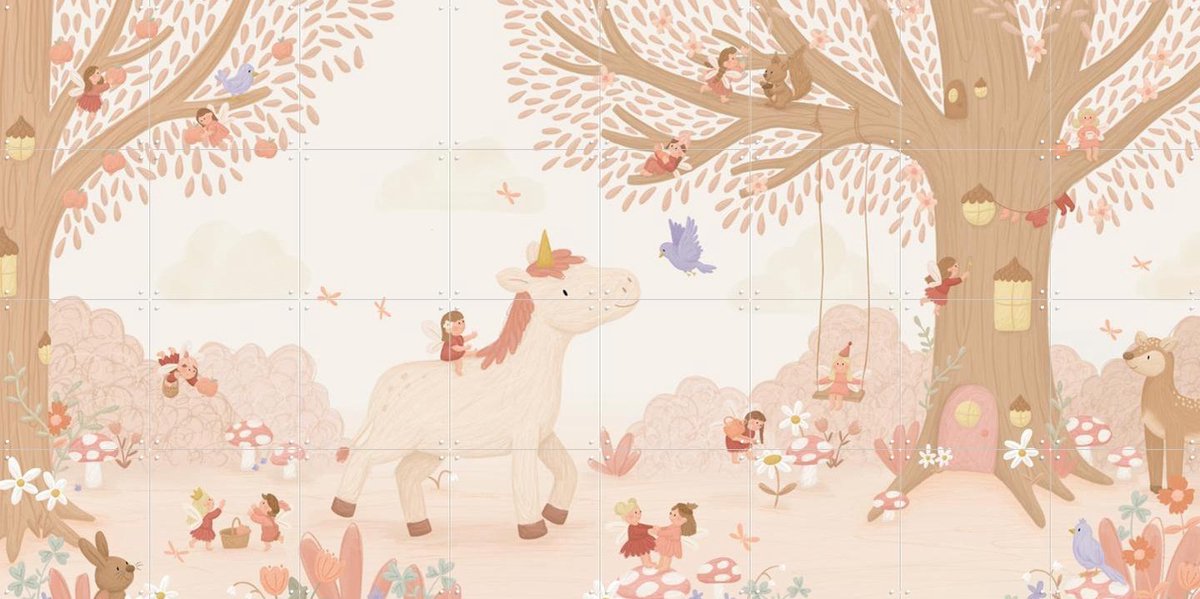 IXXI Unicorn in Fairyland, Love by Lily - 160 x 80 cm - Gratis ophangtool - Grote wanddecoratie en posters - Speels, Illustraties, Fantasierijk