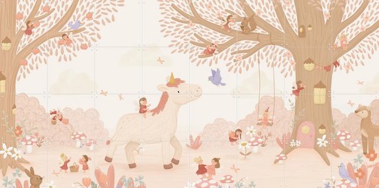 IXXI Unicorn au Pays des Fées, Amour par Lily - 160 x 80 cm - Support de suspension gratuit - Grande décoration murale et posters - Art ludique, contemporain et numérique