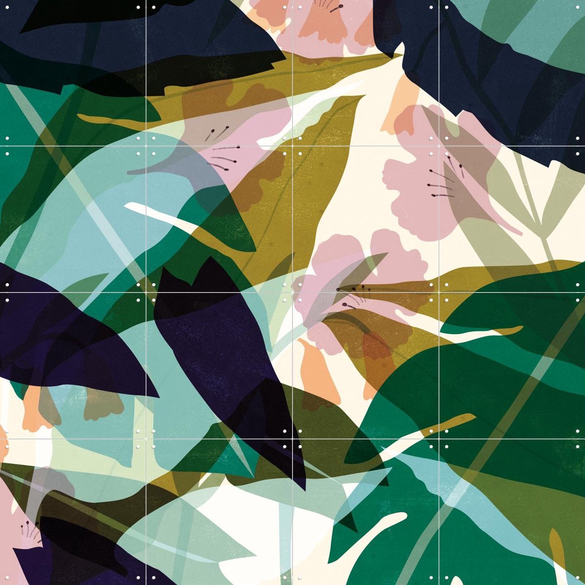 IXXI Leaves, Lotte Dirks - 80 x 80 cm - Gratis ophangtool - Grote wanddecoratie en posters - Digitale Kunst, Grafisch Ontwerp, Illustraties