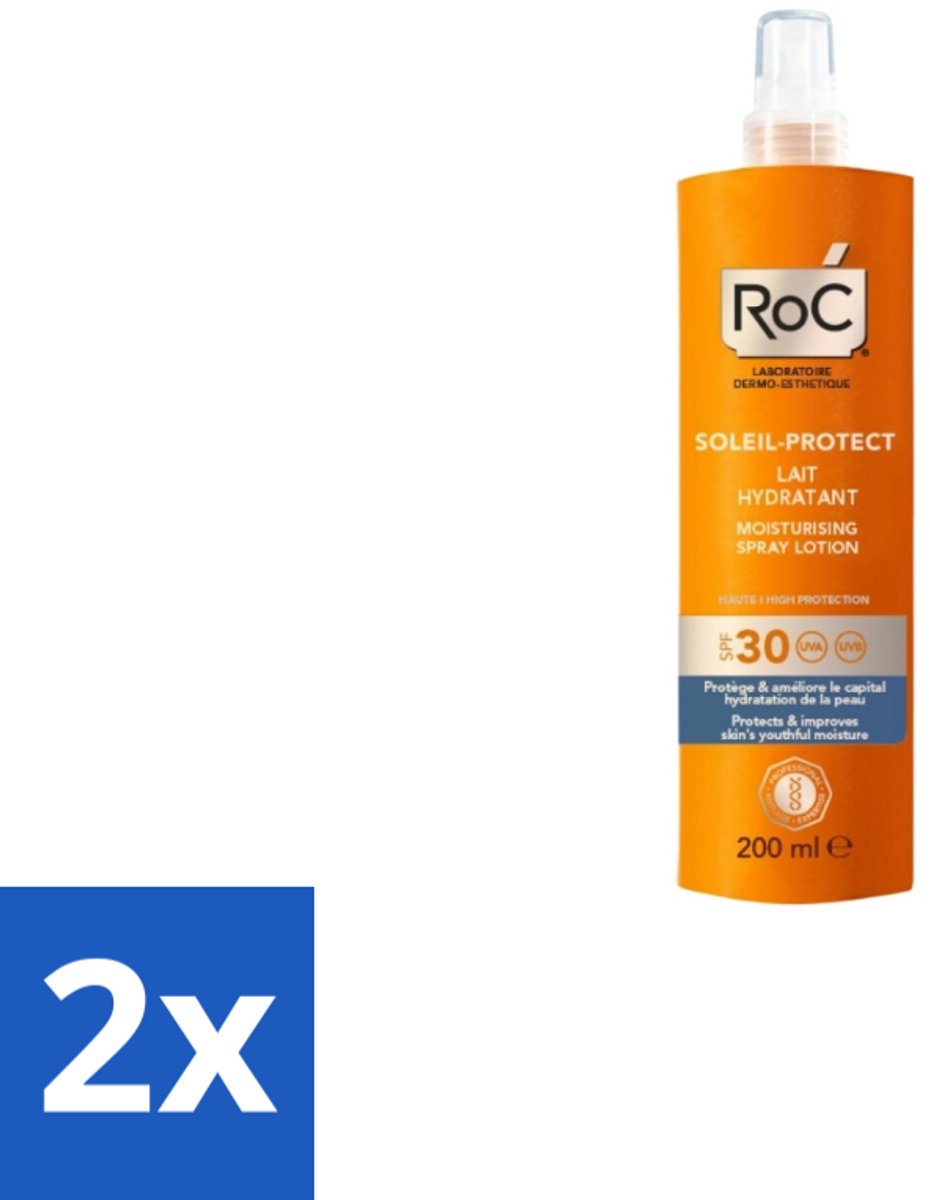 RoC – Zonnebrand Spray – Soleil Protect Moisturising SPF30 – 200 ml - Voordeelverpakking - 2 stuks