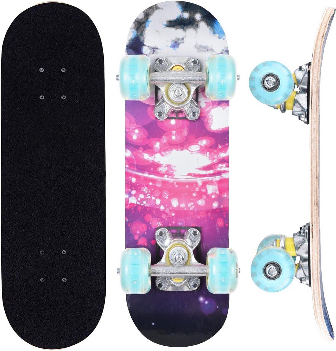 Compleet Skateboard voor Beginners - 17 Inch Double Kick Trickboard met Lichtgevende Wielen
