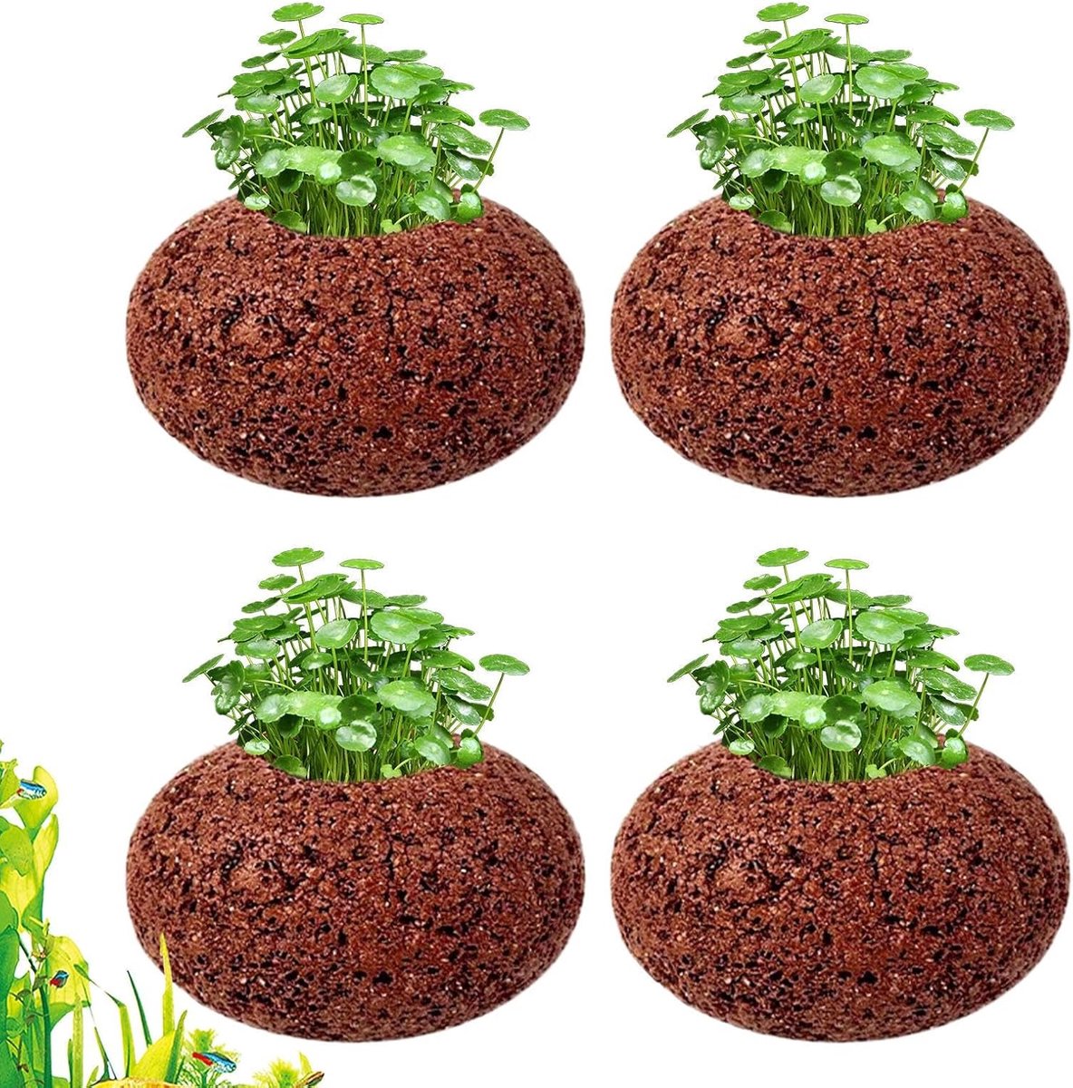 Aquarium plantenpotten - Fixeerringen planten - Waterplanten stabiliseren - Poreus lavasteen materiaal - 4 stuks - Grijs