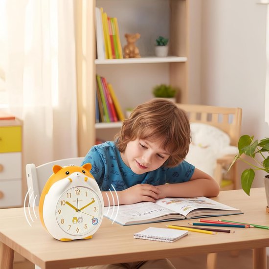 Kinderwekker Dier - Kind Klok - Slaapkamer Decoratie - Met Muziekspeler - 19cm Breed - Geel — afbeelding 2