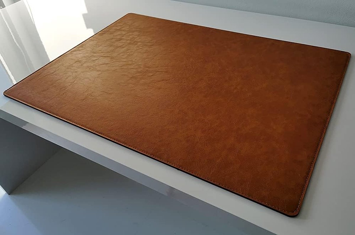 Bureauonderlegger Leer - Bureau mat - Bureau beschermen - Antislip onderkant - 90x50 cm - Mosterd bruin