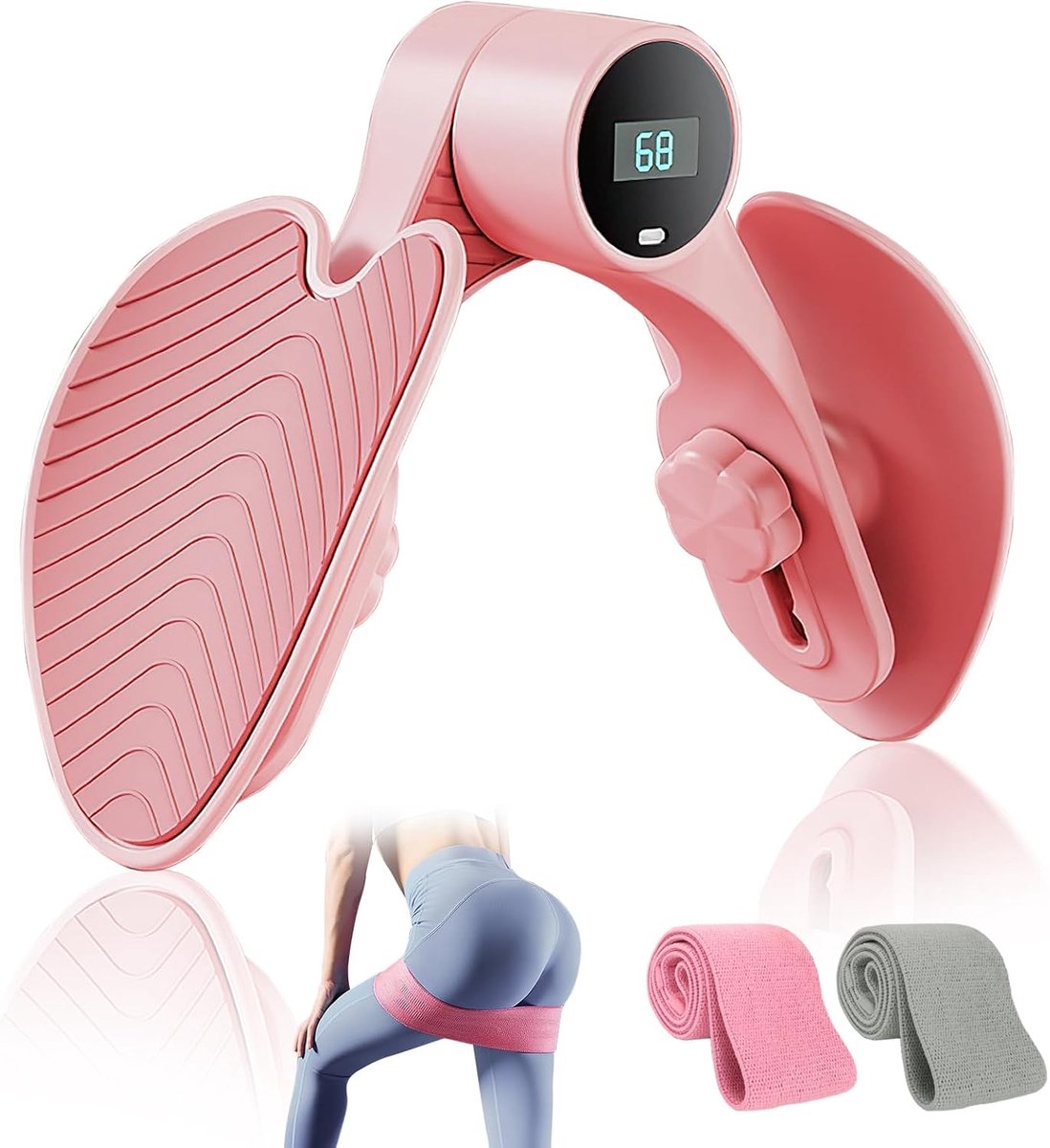 Dijbeentrainer Bekkenbodemtrainer - Beentrainer Trainingsapparaat - Thuis Fitness - Met Weerstandsbanden - 25x13x12 cm - Roze