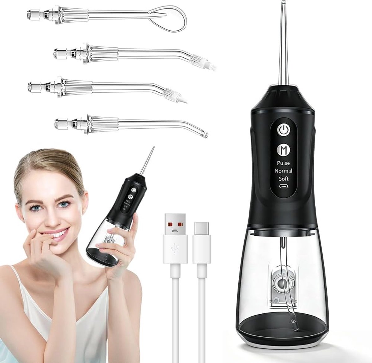 Draadloze Monddouche - Waterflosser Tandsteen - Effectieve Mondreiniging - 3 Reinigingsmodi - 380ml Tank Capaciteit - Zwart