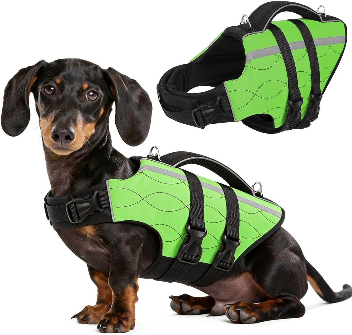 Honden Reddingsvest - Veiligheidsvest Hond - Water Veiligheid - Dubbele RVS Ring - Verstelbare Pasvorm - Groen
