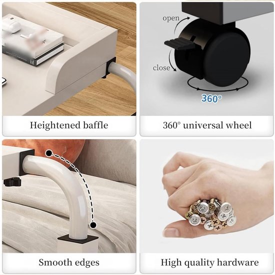 Bedtafel Op Wielen - Laptoptafel Werkplek - Thuiswerken Eten - Verstelbare Hoogte Breedte - 45x65-95cm - Wit — afbeelding 5