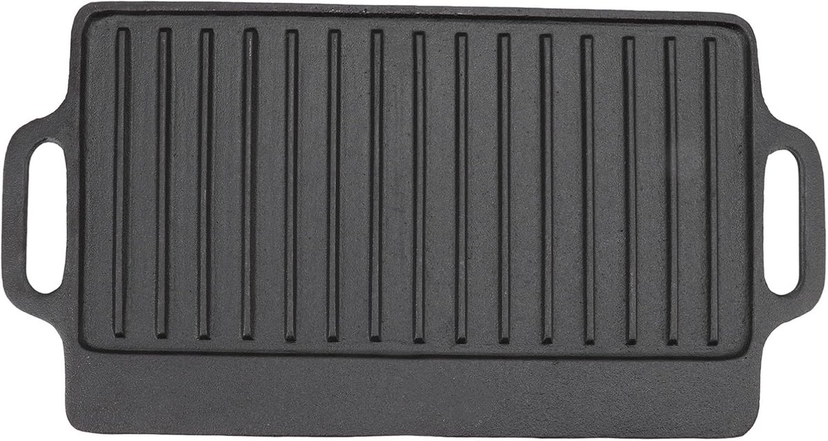 Gietijzeren Grillplaat - Kookplaat Bakplaat - Binnen Buiten Koken - Verdikte Dubbelzijdige Pan - 40x20CM - Zwart