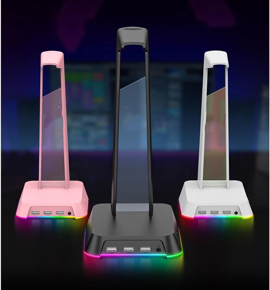 Headsetstandaard Bureau - Hoofdtelefoonhouder - Gaming Setup - RGB Verlichting USB - Gewogen Basis - Roze — afbeelding 4