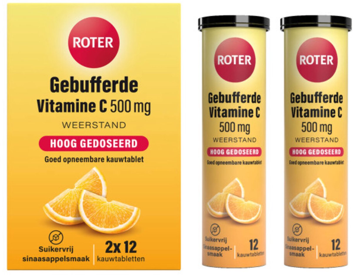 Roter Gebufferde Vitamine C 500 mg Sinaasappel - 2 x 2 x 12 kauwtabletten - Voordeelverpakking