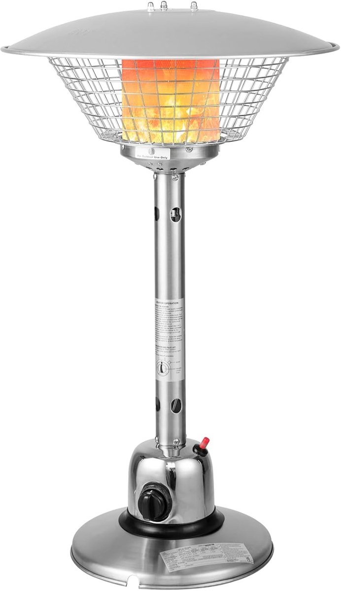 Terrasverwarmer Staand - Elektrische Straler - Buiten Verwarmen - Verzwaarde Sokkel Stabiliteit - 54x90cm - Zilver