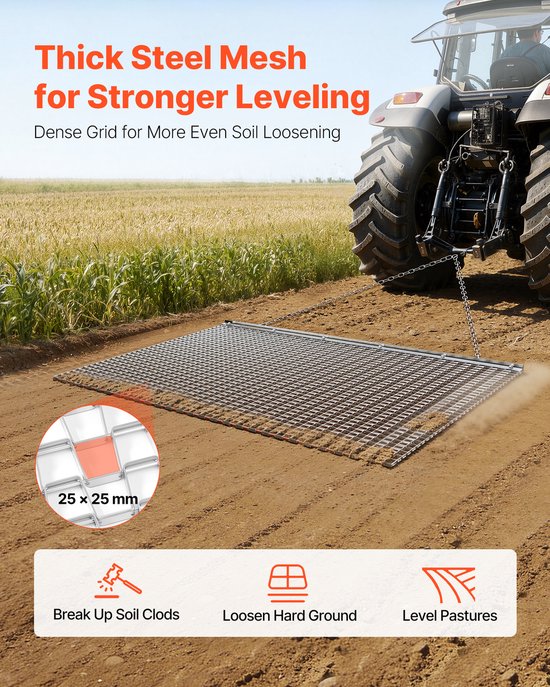 VEVOR Getrokken Eg 1525x914mm, Weide-Eg, Akker-Eg Gemaakt Van Gegalvaniseerd Staal met Sleepketting, Aanbouwdeel voor ATV's, UTV's en Tractoren voor Het Egaliseren Van Grindwegen, Paden en Velden van VEVOR — afbeelding 5