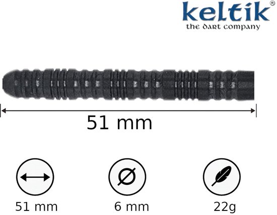 Steeldart stalen dartpijlen Keltik Corvin 22 g Black â€“ 90% wolfraam — afbeelding 3