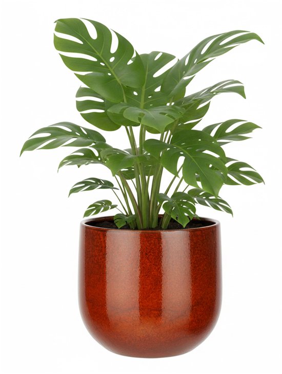 Mica Decorations Plantenpot/bloempot - terra bruin - D29/H25 cm - keramiek - speels licht gevlekt patroon