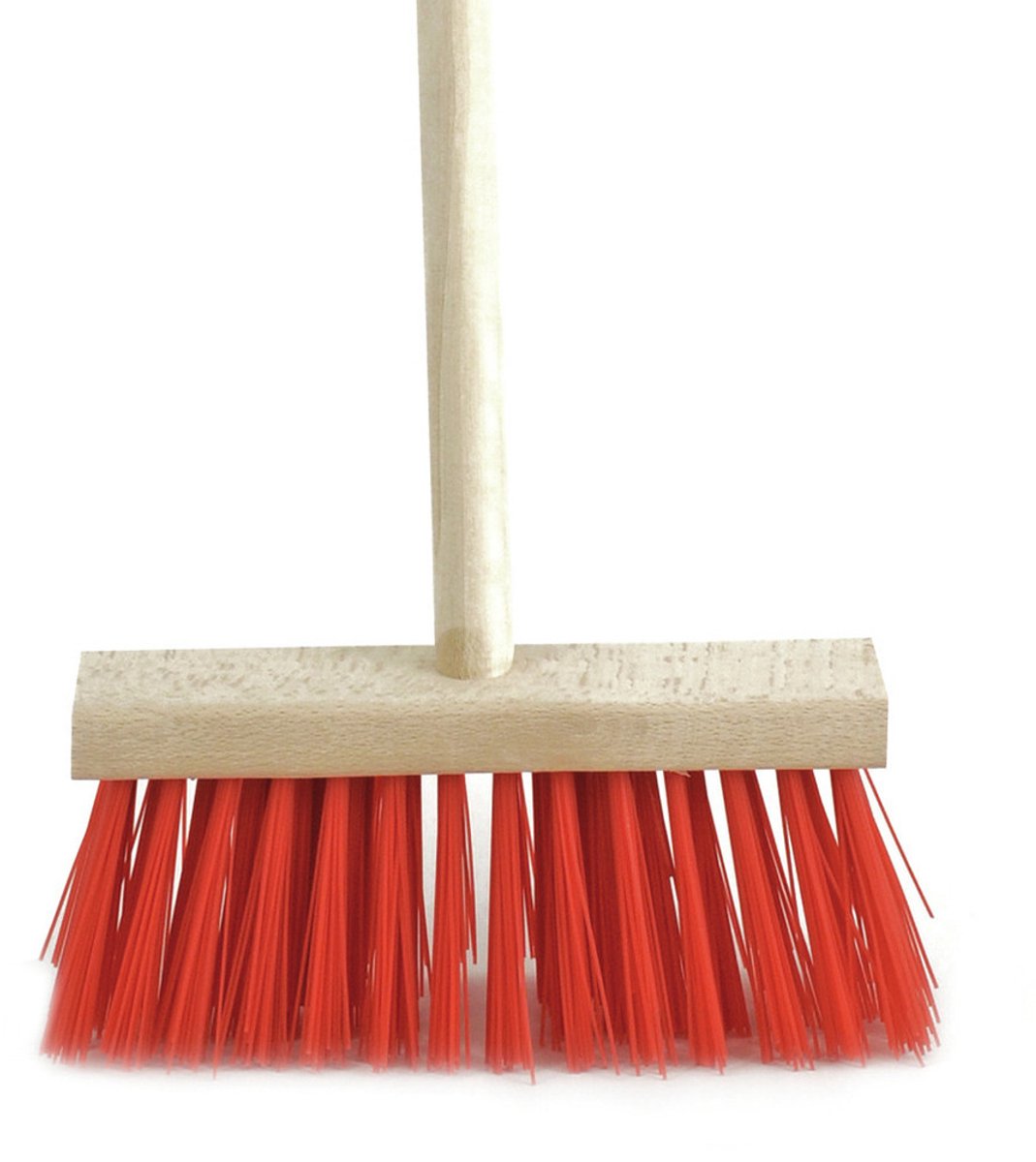 Sorex Kinderbezem voor buiten tegels - rood/hout - met steel 78 cm - Tuingereedschap
