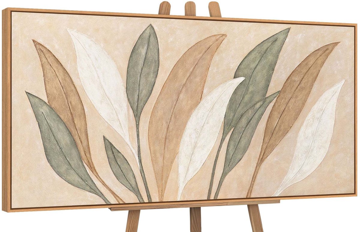 YS Canvas schilderij handgeschilderd dance of leaves abstract – YS-Art Gallery – Luxe wanddecoratie voor woonkamer – Modern schilderij voor slaapkamer en hal Wood