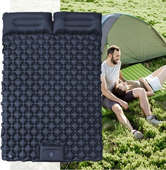 Opblaasbare Slaapmat - Reismatras Kampeermat - Buiten slapen - Voetpomp ingebouwd - 190x120x5 cm - Zwart — afbeelding 4