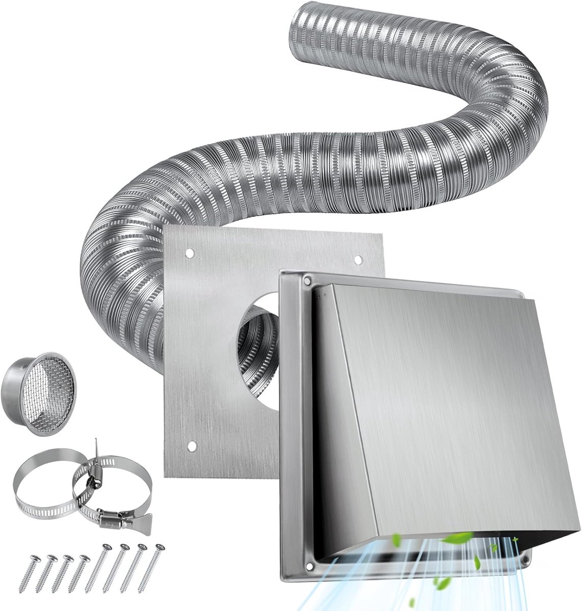 Verse Luchtinlaatkit - Kachel Toevoer - Pelletkachel Ventilatie - Flexibele Aluminium Pijp - 36.8 cm Lengte - Zilver