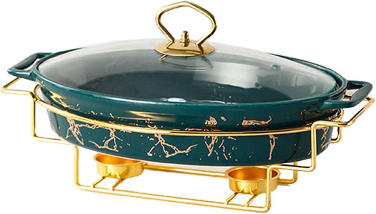Keramische Soeppan Buffet Warmer Feestelijke Buffetten Imitatie Marmer Afwerking 36x22x5.5 cm Groen