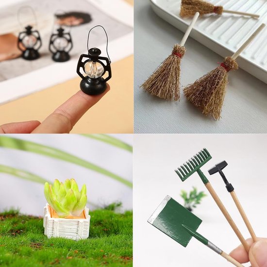 Miniatuur tuingereedschap - Kleine decoratie - Poppenhuis inrichting - 16 Delige set - Schaal 1:12 - Houtkleur — afbeelding 2