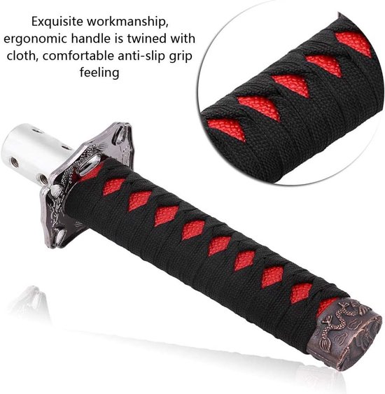 Schakelknop Auto - Pookknop Transmissie - Handmatige Versnelling - Japanse Zwaard Stijl - 20cm Lengte - Zwart Rood — afbeelding 3